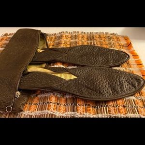 Vintage Leather Travel Slippers With Case